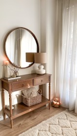 تصویر آینه گرد چوبی بالسا 