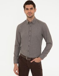 تصویر پیراهن آستین بلند مردانه یقه برگردان ساده بدون جیب قهوه ای پیرکاردین 