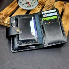 تصویر کیف جا کارتی چرم طبیعی مشکی مدل j109 leather card holder j108