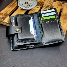 تصویر کیف جا کارتی چرم طبیعی مشکی مدل j109 leather card holder j108