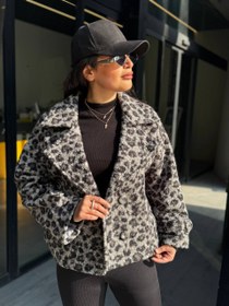 تصویر کت باکسی تدی پشمی - کرم 