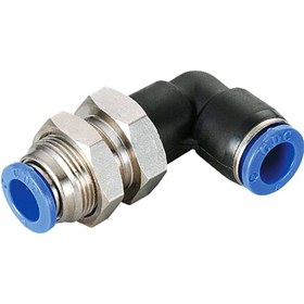 تصویر فیتینگ زانویی تابلویی پنوماتیک با شیلنگ خور 6 میلیمتر سی دی سی CDC PLM06 One-Touch Fittings Bulkhead Union Elbow Connector