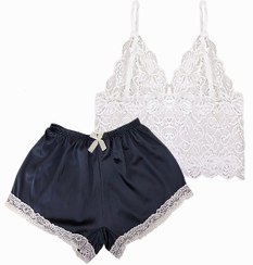 تصویر ست نیم تنه و شورتک ساتن گیپور کد w-6005 