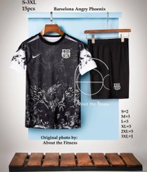 تصویر لباس بارسلونا طرح ققنوس عصبانی هواداری کیفیت A+ تایلندی Barcelona uniform, angry phoenix design, Thai A+ quality