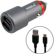 تصویر شارژر فندکی فست شارژ Hiska CC-307Q 3A QC3 PD + کابل Hiska CC-307Q 3A QC3.0 PD Car Charger With