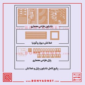 تصویر پکیج کامل شابلون طلایی+پازل+گونیا و خط کش دیوار آزمون طراحی معماری نظام مهندسی 