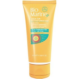 تصویر کرم ضد آفتاب روشن کننده و ضدچروک spf50 پوست چرب و مختلط بایومارین ضد آفتاب صورت مدل AQUA SUN 3 in 1 Oily to Combination Skin spf 50 BIOMARINE چرب و مختلط SPF 50 حجم 50 میل برند بایومارین بژ روشن