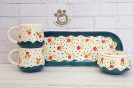 تصویر ست چای خوری سرامیکی دو نفره دست ساز طرح گل گلی flower tea set