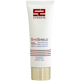 تصویر فلوئید ضد آفتاب ساین اسکین بی رنگ ساین شیلد مناسب انواع پوست SPF50 SYNSKIN Fluid Sun Screen Syn Shield invisible for all skin type SPF50