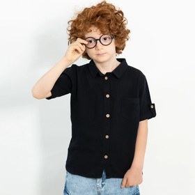 تصویر پیراهن پسرانه مشکی دبل فیس سایز ۴ تا ۱۰ 