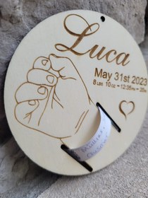 تصویر تابلو مشخصات یادگاری نوزاد(وزن،قد،اسم،تاریخ)ساخت به صورت سفارشی 