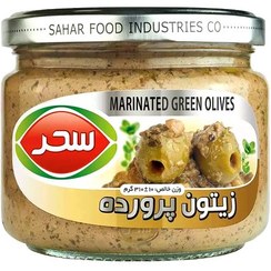 تصویر زیتون پرورده برند سحر 310 گرمی 