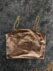 تصویر کراپ تاپ بند زنجیری مخمل فری سایز 