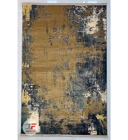 تصویر فرش مدرن و پتینه طرح گل برجسته اشپزخانه زمینه طلایی سرمه ای کد 33-159 