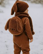 تصویر کوله پشتی کودک پشمالو طرح خرس و سگ | مناسب مهدکودک و بیرون - قهوه ای kids plush backpack bear dog