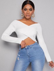 تصویر کراپ زنانه یقه دلبر کبریتی مدل Free Size با ایست ظریف 