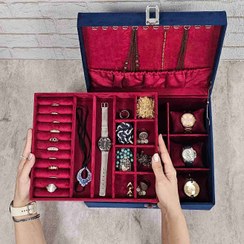 تصویر جعبه جواهرات ۲ طبقه مخملی 