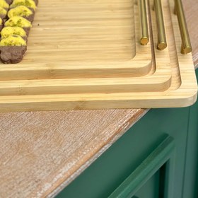 تصویر سینی دسته طلایی بامبو سه سایزی - کد 1045-1046-1047