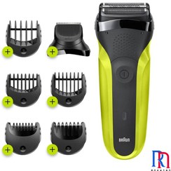 تصویر ماشین ریش تراش برقی مردانه براون سری 3 باتری داخلی مدل Braun BT300 Braun Series 3 Shave&Style 300BT Shaver with Trimmer Head and 5 Combs, Green