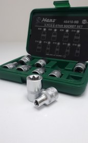 تصویر جعبه بکس 9 پارچه 1/2 سری E سایز E10-E24 هنس مدل 46410-9B HANS 9 pcs E-star socket set