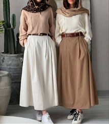 تصویر دامن شیک نیلو با کمربند جنس کرپ 