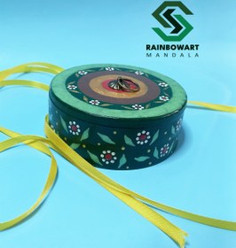 تصویر قندان چوبی سبز | طرح ماندالا و دات ماندالا Green Wooden Sugar Bowl | Mandala & Dot Mandala Design