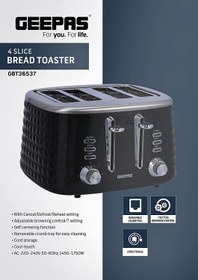 Geepas 4 Slice Bread Toaster - Adjustable 7 Browning Control 4 Slice Pop-Up  Toaster with Removable