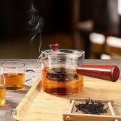 تصویر قوری دمنوش پیرکس دسته چوبی با صافی 