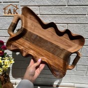 تصویر سینی دفرمه دسته‌دار چوبی روستیک 