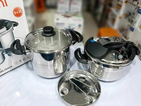 تصویر زودپز دوقلو مونتینی مدل ECCO75 گنجایش 5+7 لیتر Montini twin pressure cooker model ECCO75 capacity 5 + 7 liters