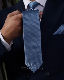تصویر ست کراوات و دستمال جیب مردانه NESEN | آبی ساده (جودون) S50 