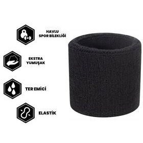 تصویر مچ بند ورزشی مشکی دستبند حوله سیاه اورجینال آوسا Avessa 
