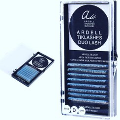 تصویر مژه مصنوعی رنگی آبی والیوم هشت ردیفه فر دی آردل سایز 12 میل 