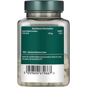 تصویر قرص فولیک اسید H&B تعداد ۱۸۰ عددی 