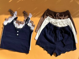 تصویر ست تاپ شرتک گیپوری رنگی 