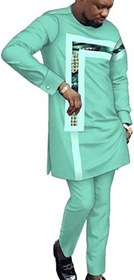 تصویر کت و شلوار مردانه ست 2 تکه آفریقایی بازین ریچ آگبادا مانتو لباس مردانه پیراهن و شلوار بلند (رنگ : 13، سایز: متوسط) 