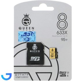 تصویر کارت حافظه microSDHC & adapter کویین تک مدل U1 Class 10 633X ظرفیت 8 گیگابایت Queen tech microSDHC & adapter U1 Class 10 633X -95MB/s - 8GB