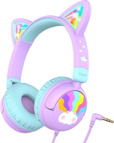 تصویر هدفون iClever Kids - ارسال 20 روز کاری iClever Kids Headphones, LED Light Up Cat Ear, 85dBA Safe Volume, Stereo Sound Toddler Headphones, Foldable 3.5mm Wired Kids Headphones for Tablets School Travel