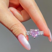 تصویر ست کامل تنیسی قلب صورتی دخترانه بسیار درخشان و زیبا - انگشتر 