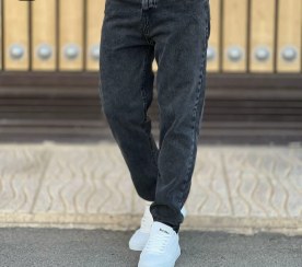 تصویر شلوار جین مام فیت مردانه ذغالی 