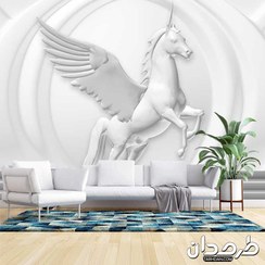 تصویر طرح پوستر دیواری لایه باز اسب بالدار تک شاخ 