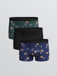 تصویر پک سه عددی شورت باکسر مردانه طرح خرس عروسکی طرح خرس عروسکی با جنس کتان استاندارد و انعطاف پذیر مردانه آبی طرح گرافیکی ال سی وای 