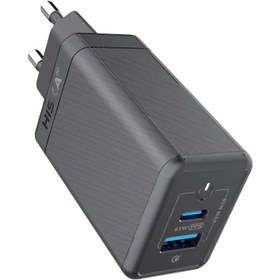 تصویر شارژر دیواری 65 وات هیسکا مدل H-126GAN به همراه کابل تبدیل USB-C شارژر موبایل شارژر دیواری هیسکا H-126GAN مشکی مات