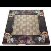 تصویر تخته نرد و شطرنج مینیاتوری طرح پرنده به همراه مهره و تاس 