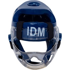 تصویر کلاه تکواندو IDM نقابدار آبی سایز M 