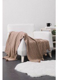 تصویر پتو تلویزیونی بافتنی بیوکاتن - رنگ مینگ برند favora Biocotton Knitwear Pompom TV Blanket - Mink