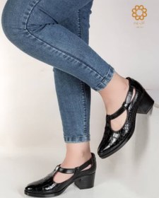 تصویر کفش اداری زنانه طبی چرم طبیعی کد 9918 - انواع سایز / مشکی 