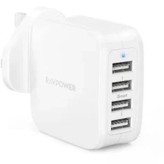 تصویر شارژر دیواری راوپاور مدل RP-PC026 توان 40 وات ا RAVPower 4-Port 40W Wall Charger RP-PC026 RAVPower 4-Port 40W Wall Charger RP-PC026