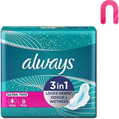 تصویر نوار بهداشتی الویز مدل Ultra Thin سایز Long بسته 8 عددی Always ultra thin long 8 pads