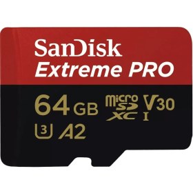 تصویر کارت حافظه microSDXC سن دیسک مدل Extreme PRO کلاس A2 استاندارد UHS-I U3 سرعت 200MBs ظرفیت 64 گیگابایت به همراه آداپتور SD 